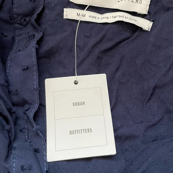 URBAN Outfitters button down ruffle swiss dot boho off the shoulder mini dress - Picture 12 of 13